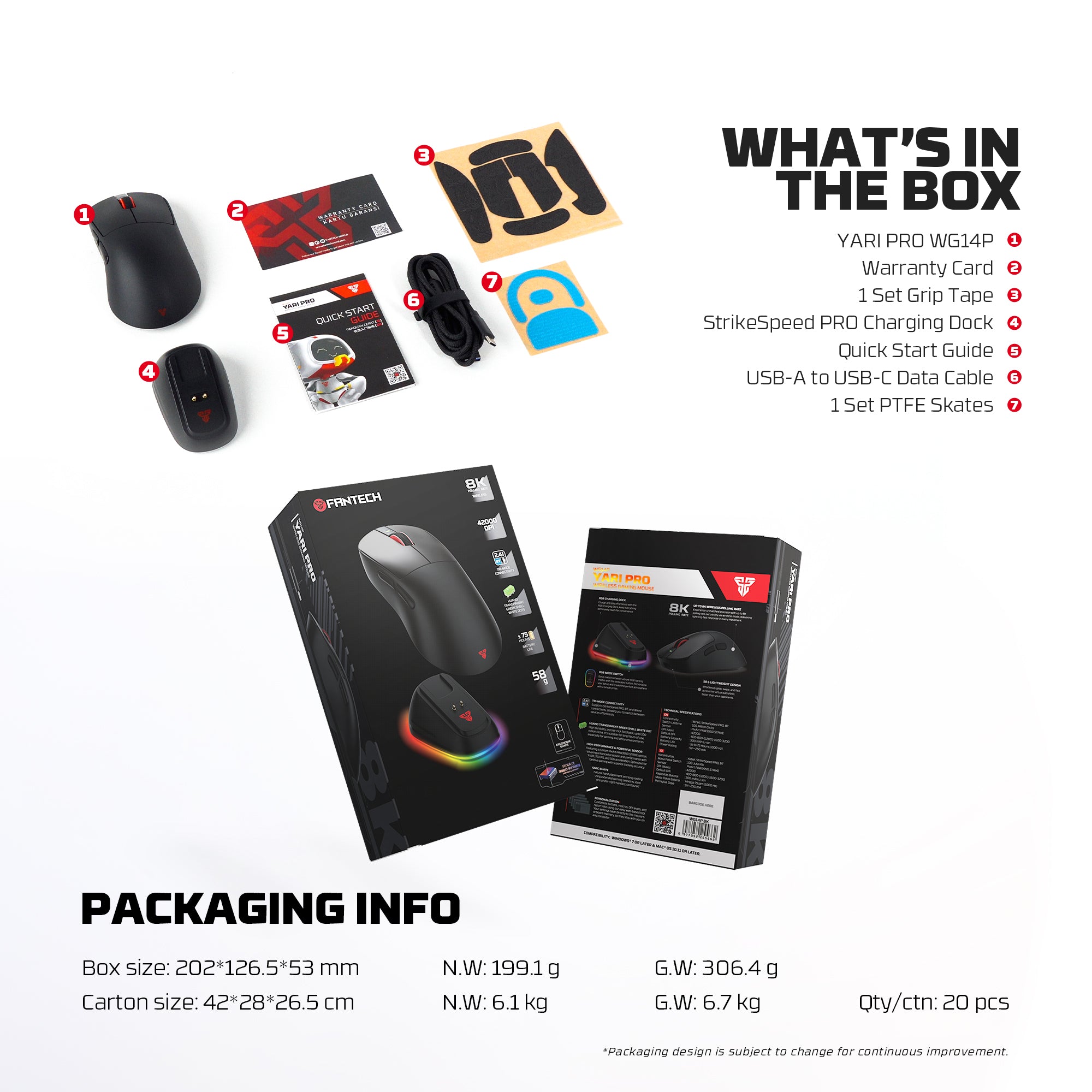 Yari Pro WG14P 8K Hz Ultra-Lightweight Wireless Gaming Mouse - 42,000 DPI, PixArt 3950 STRIKE, RGB Magnetic Dock Included