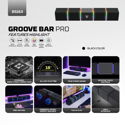 Groove Bar Pro BS163 Portable Gaming Speaker – 10W RMS Computer Soundbar with Bluetooth 5.4 & USB-C