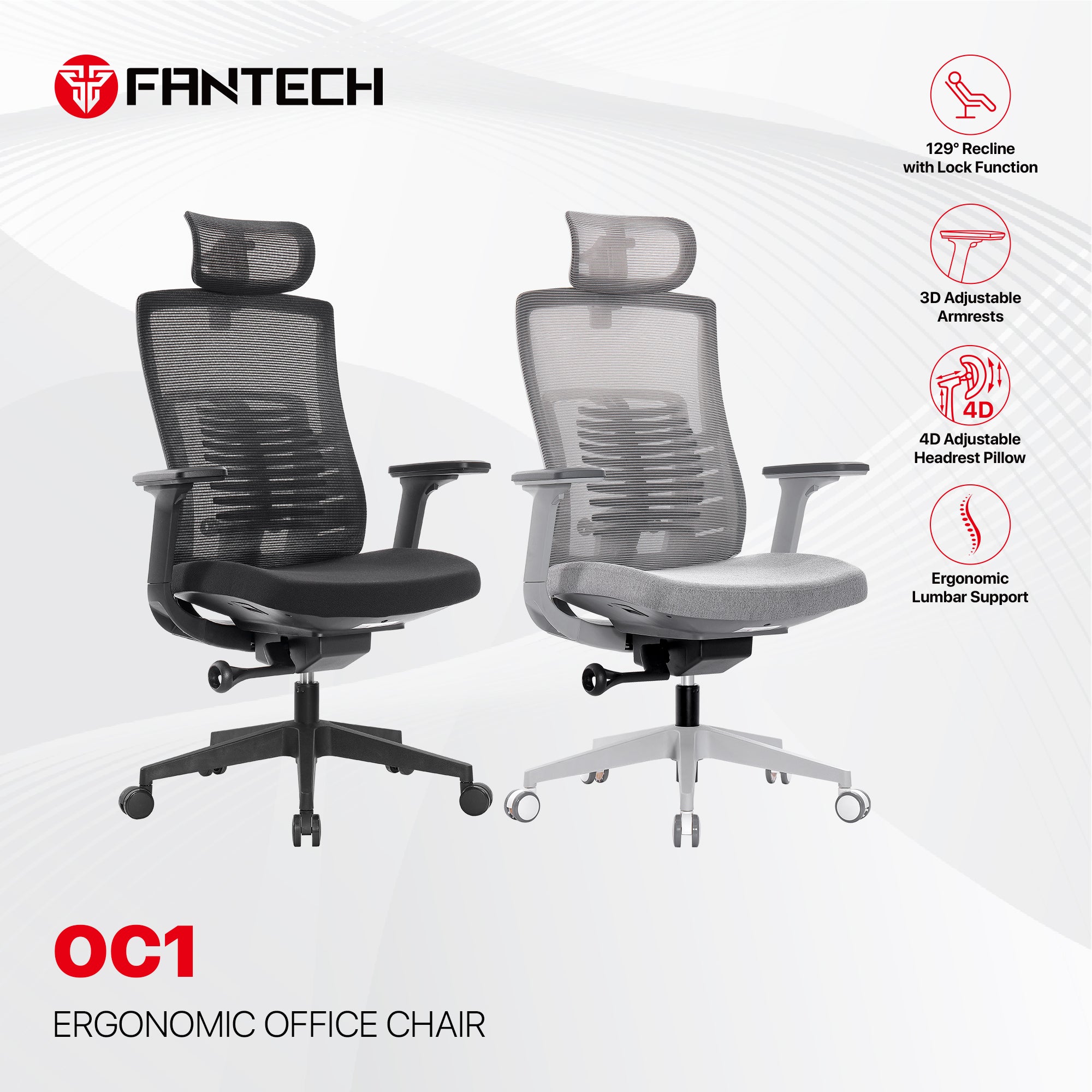 OC1 Ergonomic Mesh Office Chair with 3D Armrests & Sliding Seat