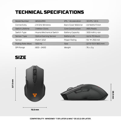 Fantech Cruiser II WG11V2RD Wireless RGB Gaming Mouse & Charging Dock Combo